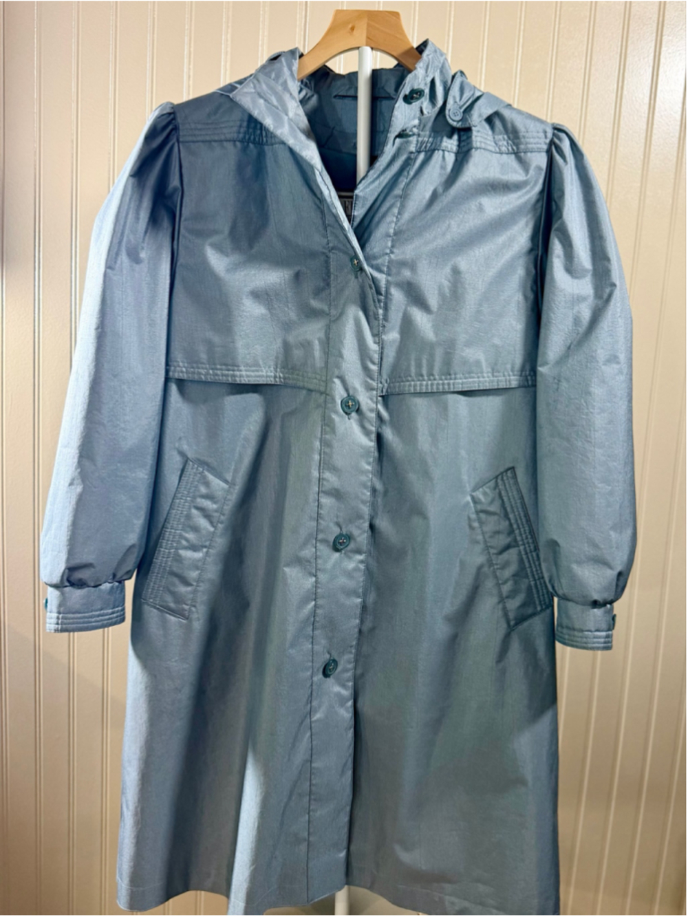 Vintage Fleet Street Slate Blue Raincoat Trench Coat Hooded Removable Liner Size